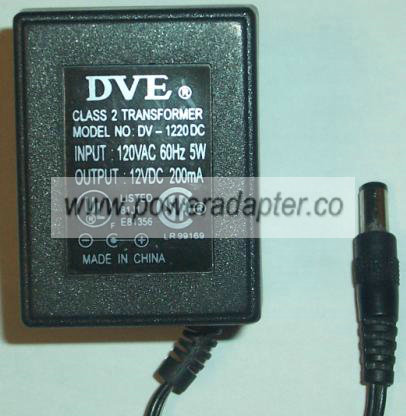 DVE DV-1220DC AC ADAPTER 12VDC 200MA POWER SUPPLY